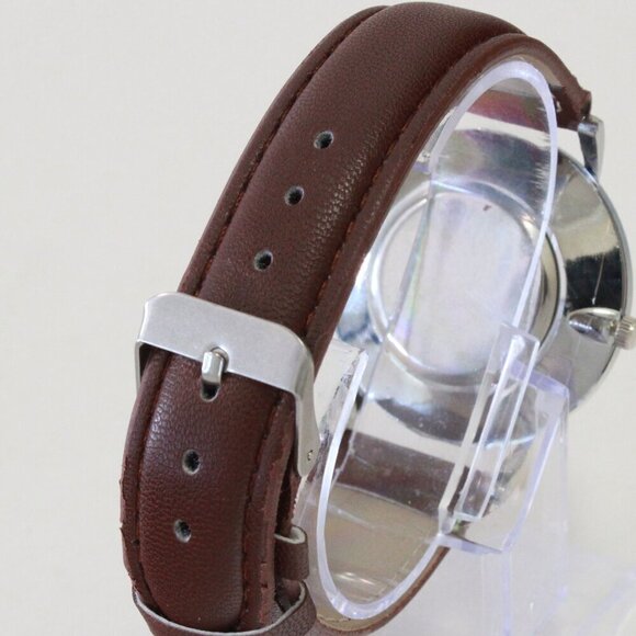 Men's Minimalist Fashion Watch Silver Case White Dial Brown Strap 40mm - Picture 11 of 14